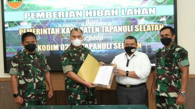 Pemkab Tapsel Hibahkan Tanah Pertapakan Kantor Kodim 0212/Tapsel Seluas 3,51 Hektar
