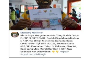 Tautan Pendaftaran Bantuan Covid-19 di Facebook, Hoaks