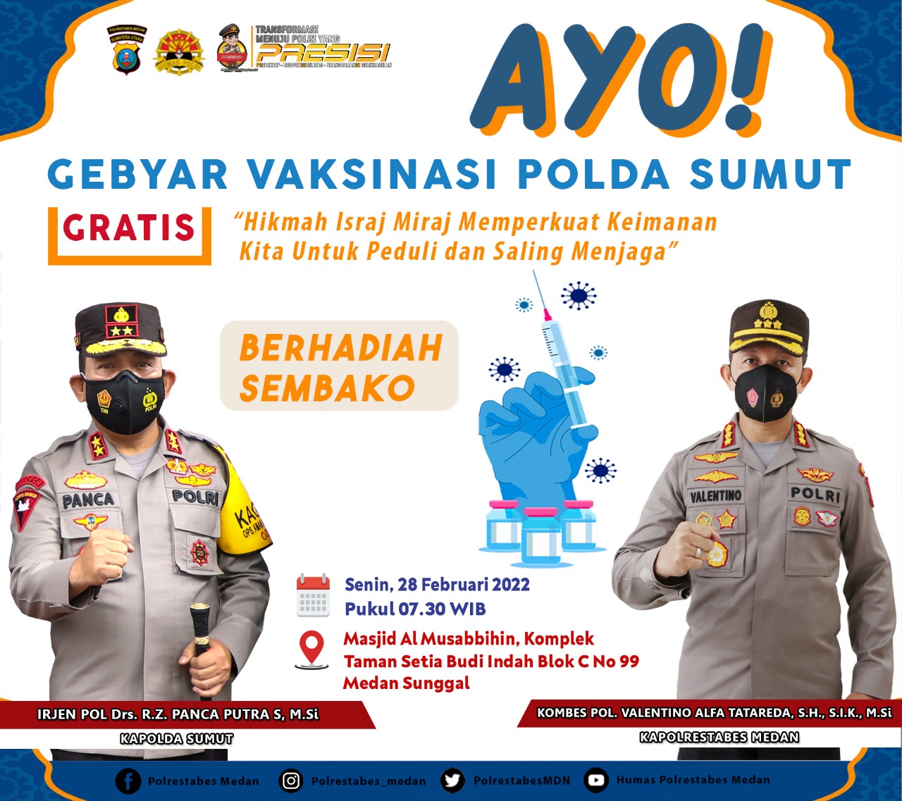 Polrestabes Medan Gelar Vaksinasi Berhadiah Sembako