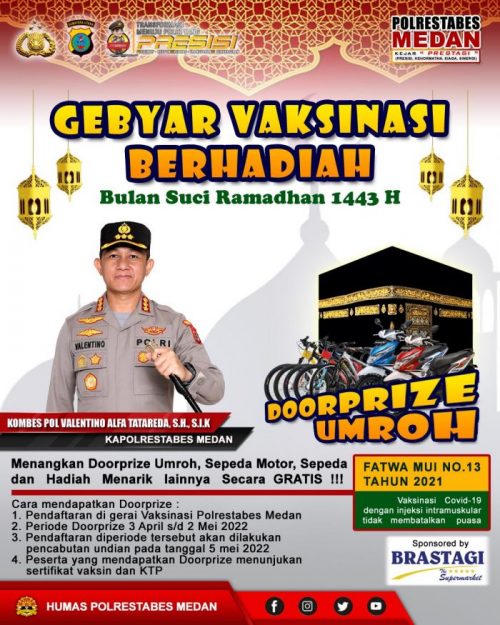 Polrestabes Medan dan BSM Gelar Vaksinasi Berhadiah Umroh