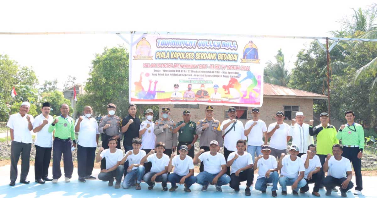 Sambut HUT RI, Polres Sergai Gelar Turnamen Voli Kapolres Cup I
