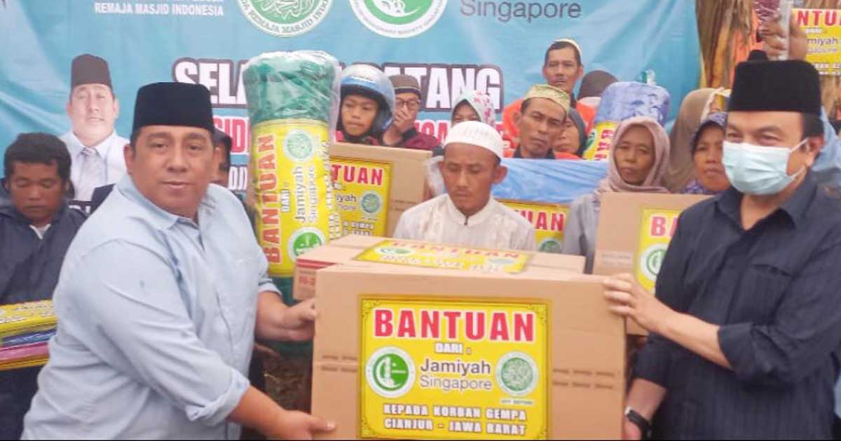 Jamiyah Singapore Serahkan Bantuan Rp 500 Juta Kepada Korban Gempa Cianjur