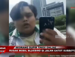 Seorang Supir Taksi Online Rusak Mobil Bluebird di Jalan Gatot Subroto
