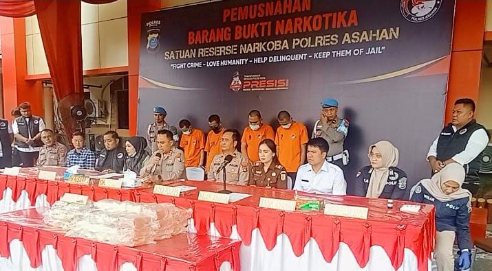 Polres Asahan ungkap tiga kasus besar dalam dua bulan terakhir dengan memusnahkan 49.712 Kilo gram Sabu