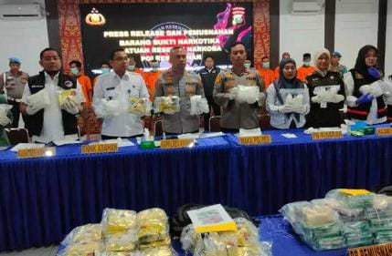 33 Kg Sabu, 6 Orang Tersangka Meringkuk di Polres Asahan dan Barang Bukti dimusnahkan