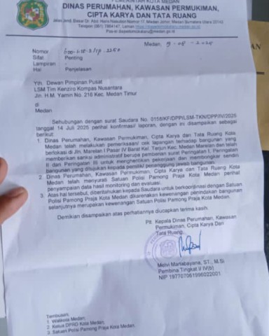 LSM TKN Minta Satpol PP Kota Medan Bongkar Bangunan Tanpa PBG di Jalan Marelan 1