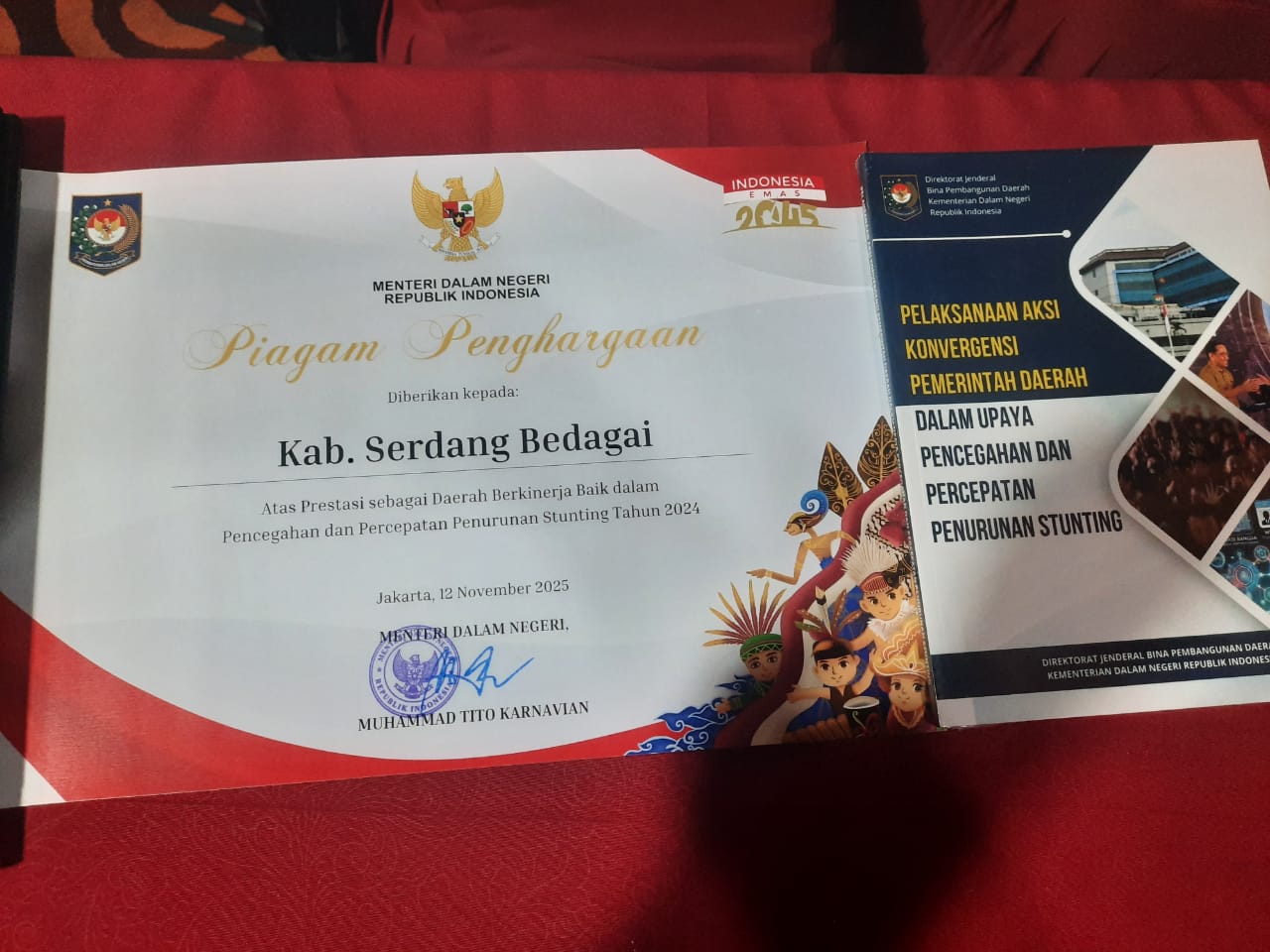 Sergai Raih Penghargaan Kemendagri atas Kinerja Penurunan Stunting