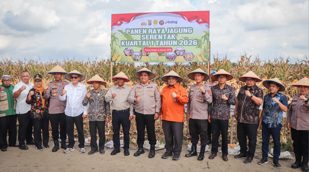 Perkuat Ketahanan Pangan, Bupati Sergai dan Polri Ikuti Panen Raya Jagung Serentak Nasional