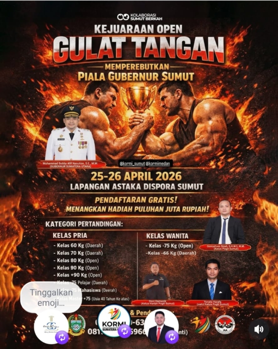 Kejuraan Terbuka Gulat Tangan Piala Gubsu 2026 Siap Digelar 2 Kejuraan Terbuka Gulat Tangan Piala Gubsu 2026 Siap Digelar