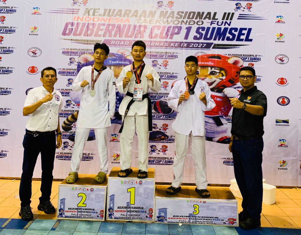 Dua Atlet Taekwondo Dojang Putra Bahari Tanjung Beringin Raih Emas di Kejurnas ITFun Piala Gubernur Sumsel 2026