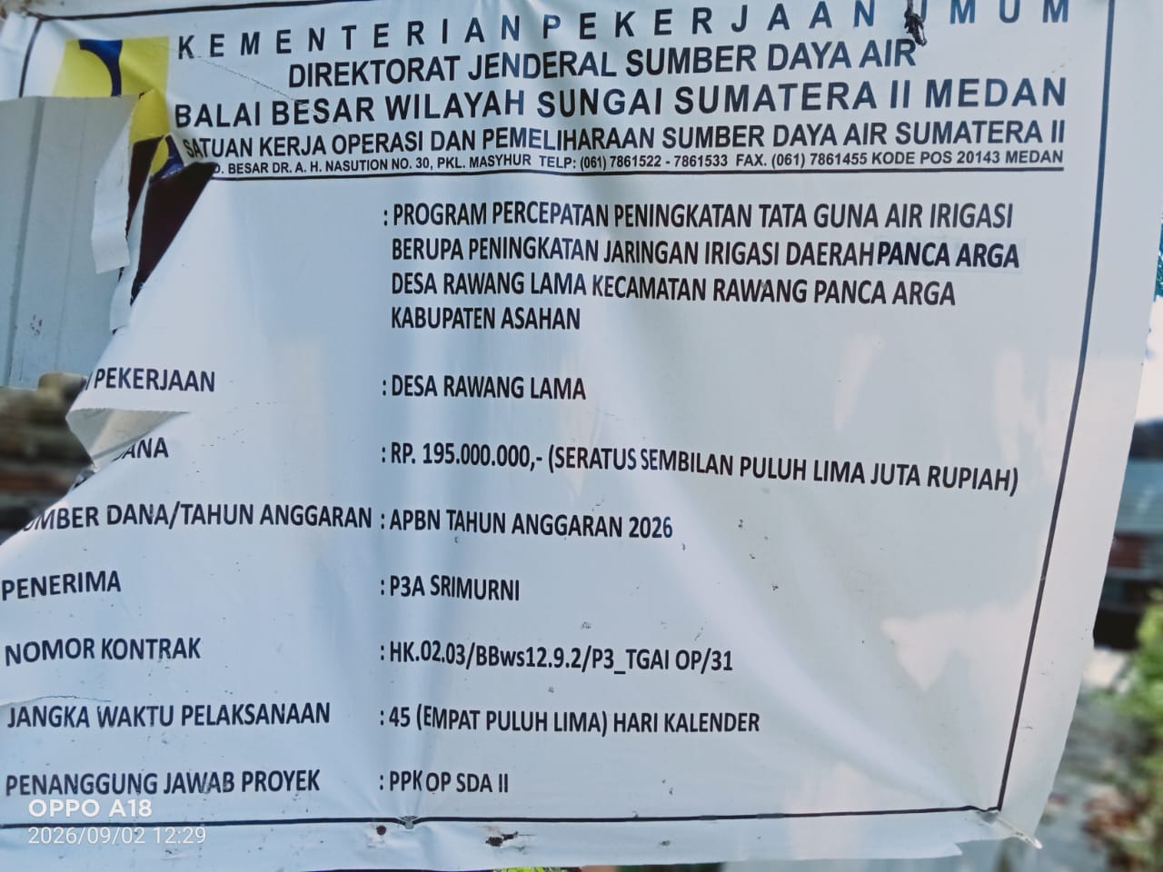 Petani di Desa Rawang Lama Keluhkan Proyek lrigasi