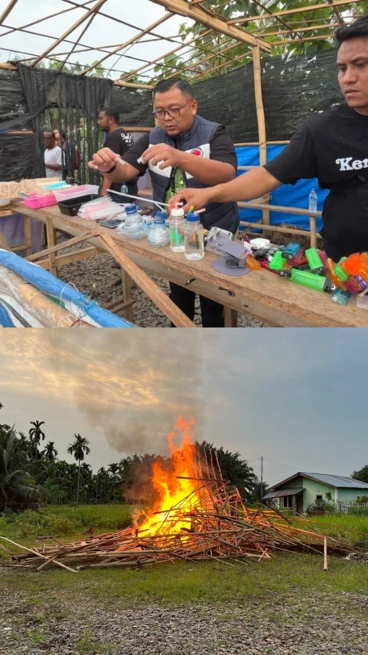 Sarang Narkoba Desa Serba Jadi, Sunggal Dan 6 Barak Untuk Pompa Dibakar